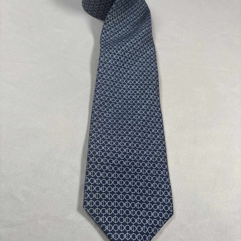 Brooks Brothers Necktie‎ Men OS Navy Blue Silk Geometric Chain Link Irregular